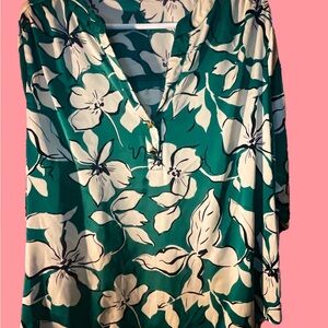 Floral Green and White Women's Top